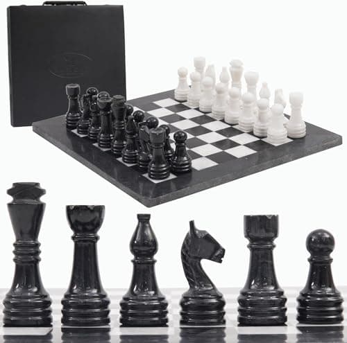 Radicaln Marble Chess Set 15" Inches with Storage Box Black and White Handmade Luxury Board Games for Adults, Ideal Marble Chess Board Game Set & Chess Pieces for Home Decor