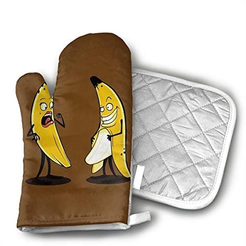 TRENDCAT Funny Banana Oven Mitts and Potholders (2-Piece Sets) - Extra Long Professional Heat Resistant Pot Holder & Baking Gloves - Food Safe