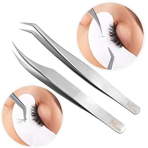 2 Pieces Dolphin-shaped and Curved Tip Tweezers Nipper for Eyelash Extensions, Stainless Steel Tweezers Precision Set Professional Tweezer for False Lash, for Single Lash and 3D-6D Volume Lashes