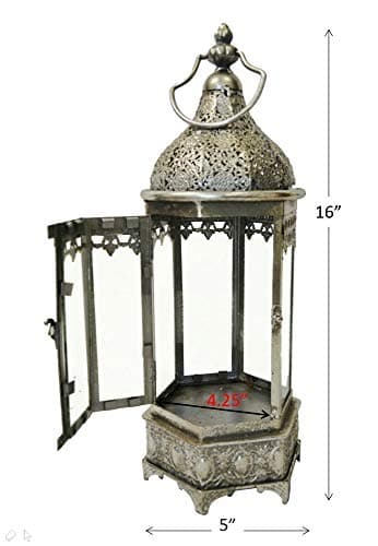 Westcharm 16.5 in. Tall Metal Oriental-Style Hexagonal Hanging Candle Lantern