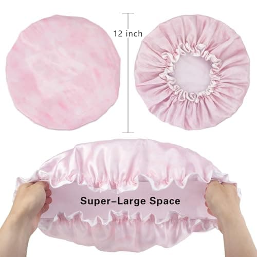 Aquior Shower Caps, Reusable Shower Cap for Women, Double Layer Waterproof Bonnet Hair Cap, Large Size for All Hair Lengths,for Girls Spa Home Salon Use (Pink Cloud)
