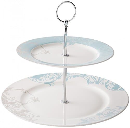 Belleek Pottery Novello Two Tier Server/Cake Stand, Ceramic, Duck Egg, 26 x 26 x 29 cm