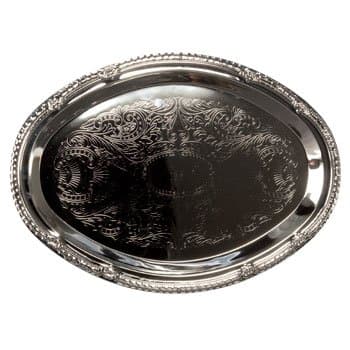 2 pack, Etched Nickel-Plated Oval Serving Trays