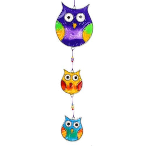 Colourful Owl Stained Glass Sun Catcher Mobile - Beautiful Window Hanging - Home Decoration