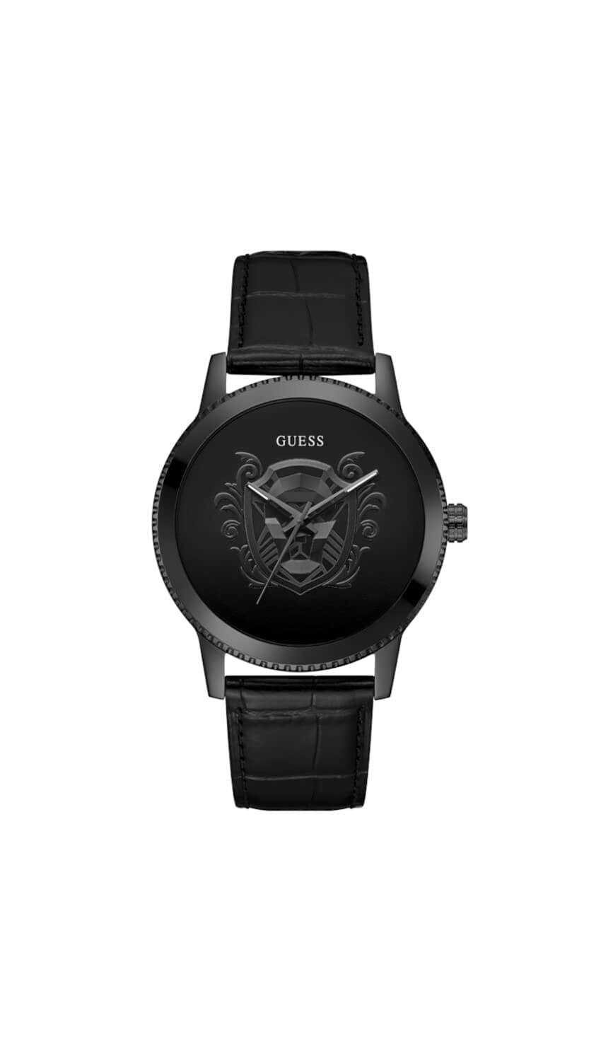 GUESS Leather Analog Black Dial Men Watch-Gw0566G2, Black Band