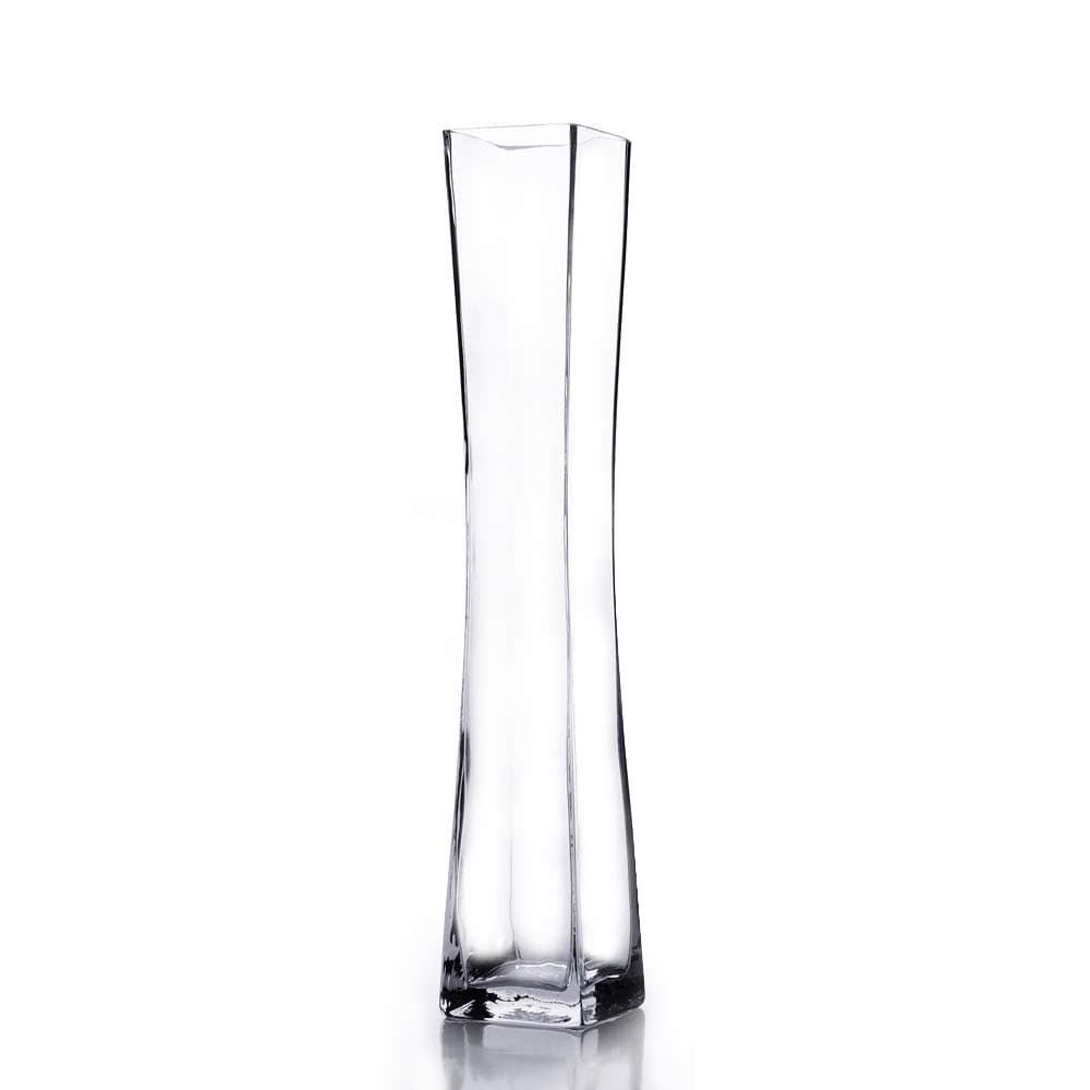 WGV Unique Concaved Square Tall Glass Vase, 21.5-Inch, Clear