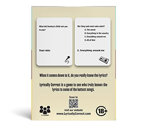 Lyrically Correct '90s & 2000s Music Trivia Card Game - Hip Hop and R&B Edition - Finish The Lyrics Challenge, Fun for Adults, Party or Family Night
