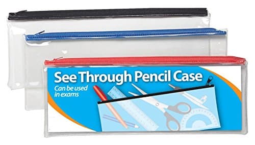 Range Wholesale Clear Exam Pencil Case - Coloured Zips Long 33x13cm Ideal for Office/Back to School