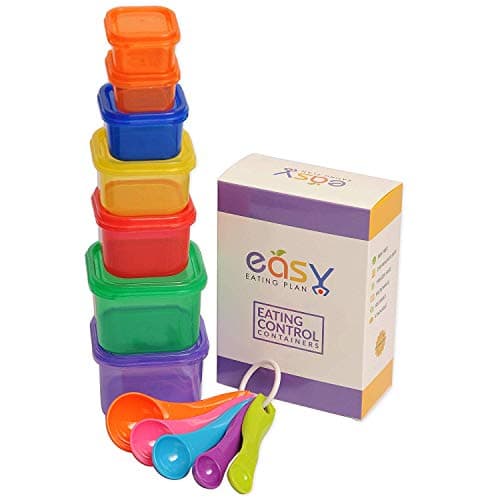 21 Day Fix Containers by Easy Eating Plan 7 Portion Control Containers with Measuring Spoons and FREE Mobile App Guide.