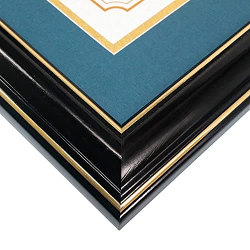 GraduationMall 8.5x11 Diploma Frame with Navy over Gold Mat or Display 11x14 Certificate without Mat,Solid Wood & Tempered Glass,Glossy Black Finish with Gold Trim