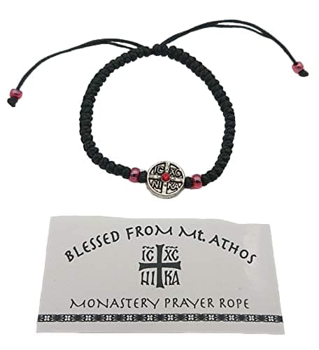 Blessed Greek Christian Orthodox Handmade Prayer Rope From Mt.Athos (Komboskoini Chotki) Thin Black ICXC