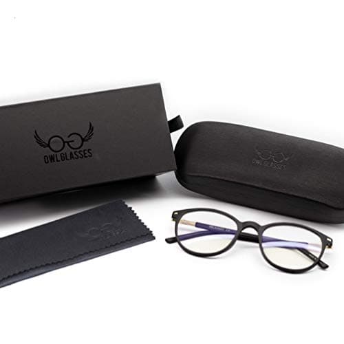 Owl Glasses Blue Light Blocking Eyeglasses - Filters UV400, Digital Eyestrain Relief - Headache, Dry Eyes Reducing Safety Spectacles for Computer, Gaming, Work - Elastic Frame, Clear Lenses, Hard Case