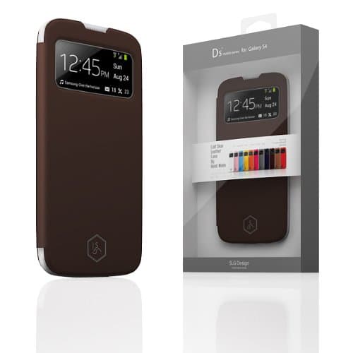 SLG D5 Genuine Italian Leather Case for Samsung Galaxy S4 with Front Window (Dark Brown)