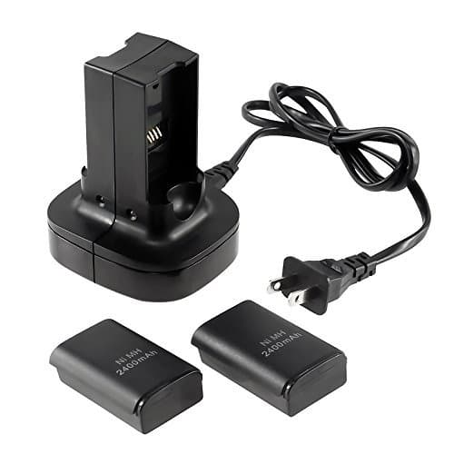 Adreamcity Black Charging Station + 2 x Rechargeable Batteries For Xbox 360