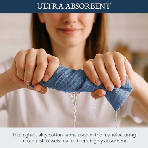 LANE LINEN Kitchen Towels Set – Pack of 12 Dish Cloths, 100% Cotton Absorbent Tea Towels 18” x 28” Quick-Drying & Soft Cleaning Kitchen Towel - Indigo