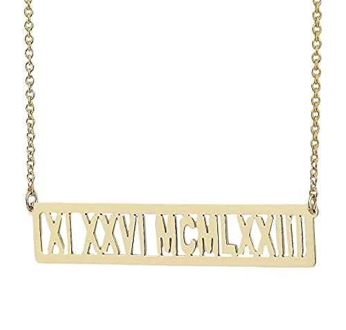 1 1/2 Inches Horizontal Open Bar Necklace Personalized Name Roman Numeral Solid 10k Gold