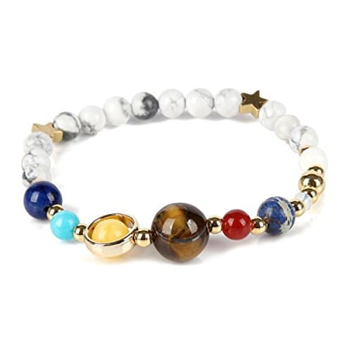 Yntmerry Cosmic Galaxy Solar System Eight Planets Bracelet Guard Stars Natural Stone Beads,White Pine