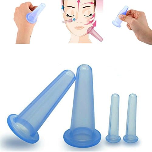 Enshey 4 Pcs Blue Silicone Cupping Tools Set -Face Set Deep Face Neck Facial Lifting Massage Vaccum Body Facial Therapy