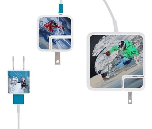 MEO charger labels! MEO multi-packs include labels for Mac laptop chargers, the iPad charger, and the iPhone/Apple Watch charger! (Skiers)