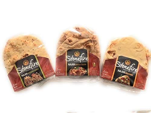 Stonefire Naan Fresh Authentic Flatbreads, (3 Pack ) Origional, Roasted Garlic, & Whole Grain.
