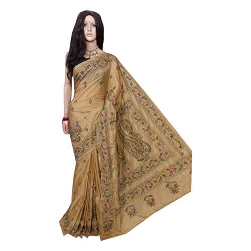 Kantha Stitch Art Silk Handmade Saree with Heavy wokr on Pallu Sari Blouse Indian from West Bengal 143a