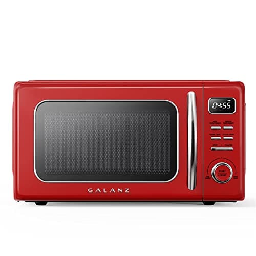 Galanz GLCMKZ11RDR10 Retro Countertop Microwave Oven with Automatic Cooking and Warming, Defrosting, Quick Start Functions, Easy to Clean with Turntable in