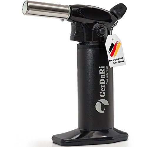 Butane Torch - Blow Torch - Culinary Torch - Best Professional Mini Cooking Kitchen Torch - Crème brûlée - Backing - Pastry - BBQ - Crafting - Safety Lock & Adjustable Flame Black