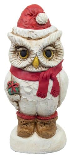 CHR-0952-0106 Resin Owl Bringing Gift Outdoor Statue, 9-Inch, White