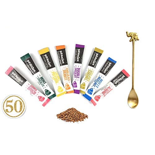 50 Beanies Mixed Flavour Instant Coffee Sticks with a Beautiful Brass Teaspoon