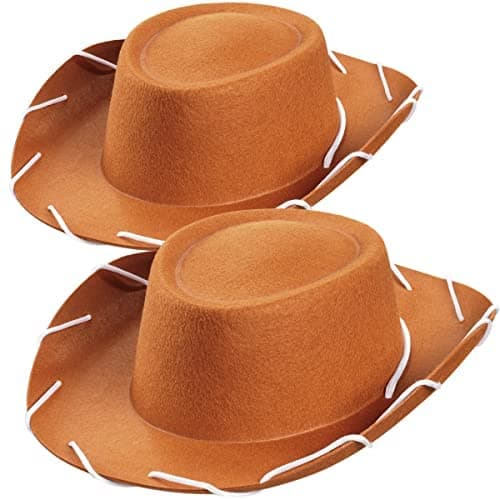 Brown Felt Cowboy Hats for Kids - (Pack of 2) Wide Brim Western Themed Cowboy/Cowgirl Costume Accessory Sun Hat for Party Favor Supplies and Playing Dress-Up for Boys and Girls, Brown, One Size