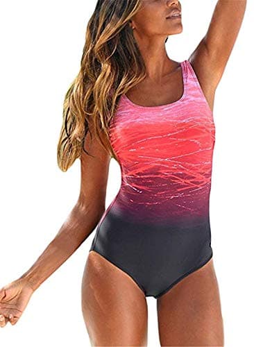 HotgreenpepperWomens Gradient Color Crisscross Low Back Round Neck One Piece Swimsuits Swimming Costume