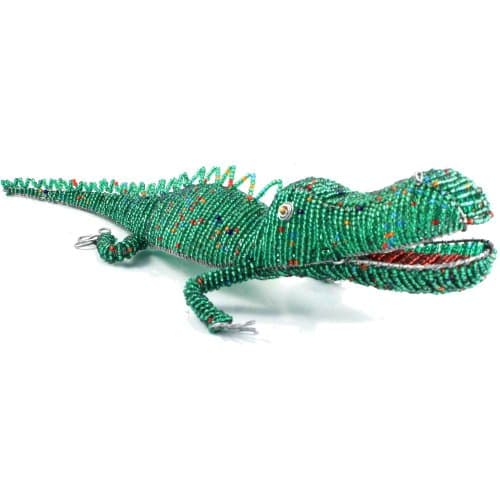 Authentic Handcrafted Beaded Wire Animal Figurines (African Fair Trade) Green Croc 13in