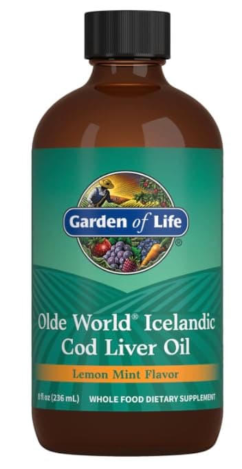 Garden Life's Olde World Icelandic Cod Liver Oil, Lemon & Mint Flavor 1000mg Omega 3 Fish Oil, 236 ml