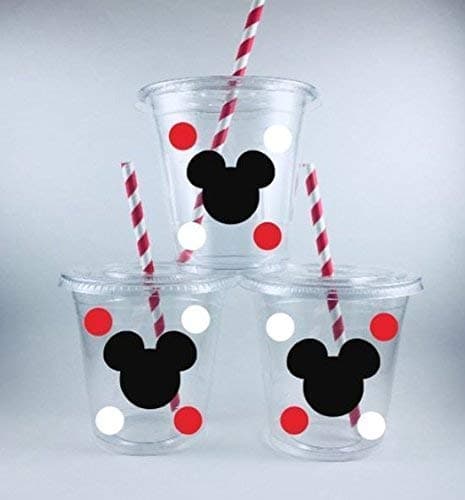 Mickey Mouse Party Cups Birthday Set of 12 With Lids Straws