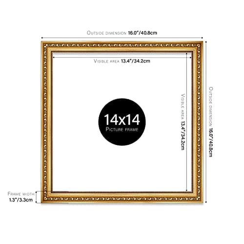 14x14 Gold Ornate Picture Frame 14"x14"(35.6x35.6cm) Poster, Photo, Artwork, or Print. Baroque Style Portrait and Landscape Display with Wall Hooks