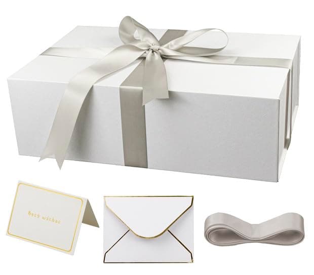 YINUOYOUJIA Large White Gift Boxes with Lid,14"x9"x4.5" Magnetic Gift Box with Ribbon,Cards and Envelopes for Presents,Great for Wedding,Birthdays,Crafting,Gift Packaging.