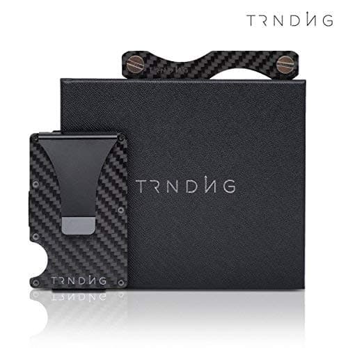 TRNDNG Carbon Fiber Slim Minimalist Wallet with Money Clip & RFID Blocking Technology – Compact Front Pocket Credit Card Holder Case for Men & Women – Matching Key Organizer Keychain Included