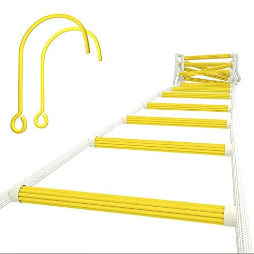 ISOPFire Escape Ladder for Third Story Windows 25ft (8m) - Flame Resistant Rescue Rope Ladder with Hooks - Weight Capacity up to 1500 Pounds / 3-Story Escape Ladders for Homes - Hook Ladders