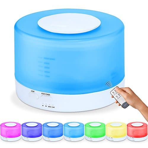 Sekway Essential Oil Room Diffuser - 500 mL Ultrasonic Aroma Cool Mist Humidifier with Remote Control with 7 Color Light Changing and 4 Timer Settings for Office Home Bedroom Baby Room