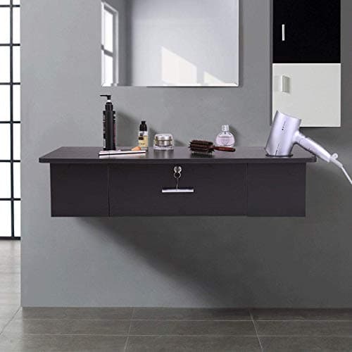 Black Salon Cabinet Wall Mount Stations Hair Styling Classic Locking Single Drawer Storage Beauty Hair Salon Spa Equipment Barber Stations