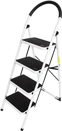 LifeGear Heavy Duty Steel Folding Portable 4 Tread Step Ladder Anti Slip Surface EN131