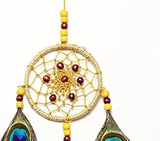 Dream Catcher Dashboard Hanging for Car, Decorative Showpiece for Decoration, for Good Vibes, Postive Energy & Protection - Small/Mini 3 Inch (Peacock Golden)