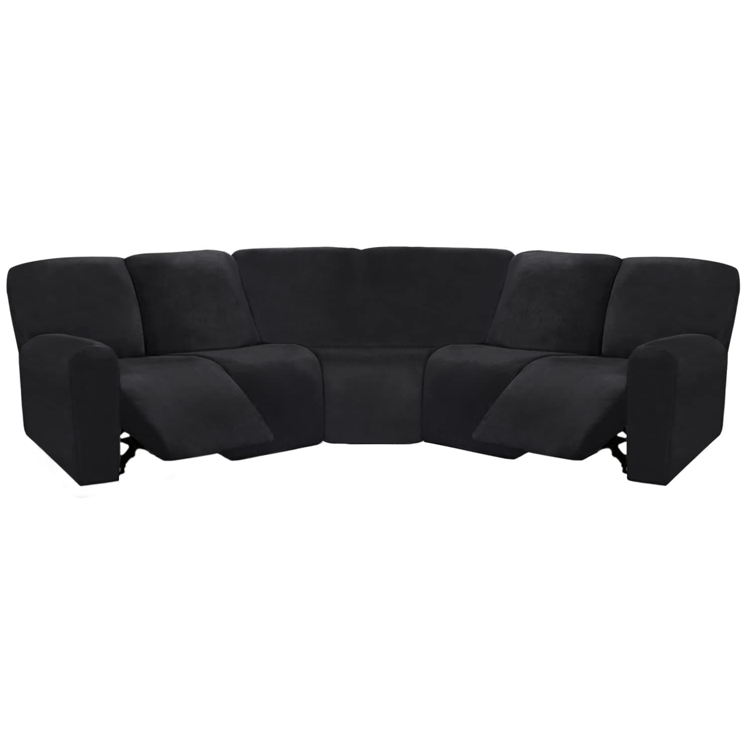 ULTICOR 7-Piece L Shape Sectional Recliner Sofa Covers, Velvet Stretch Reclining Couch Covers for Sofa, Thick, Soft, Washable (Black, 5 Seat Cover)