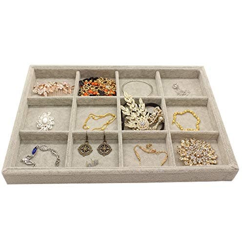 12 Grids Grey Velvet Stackable Jewelry Display Trays for Rings Earrings Necklace Bracelet Organizer Storage Tray