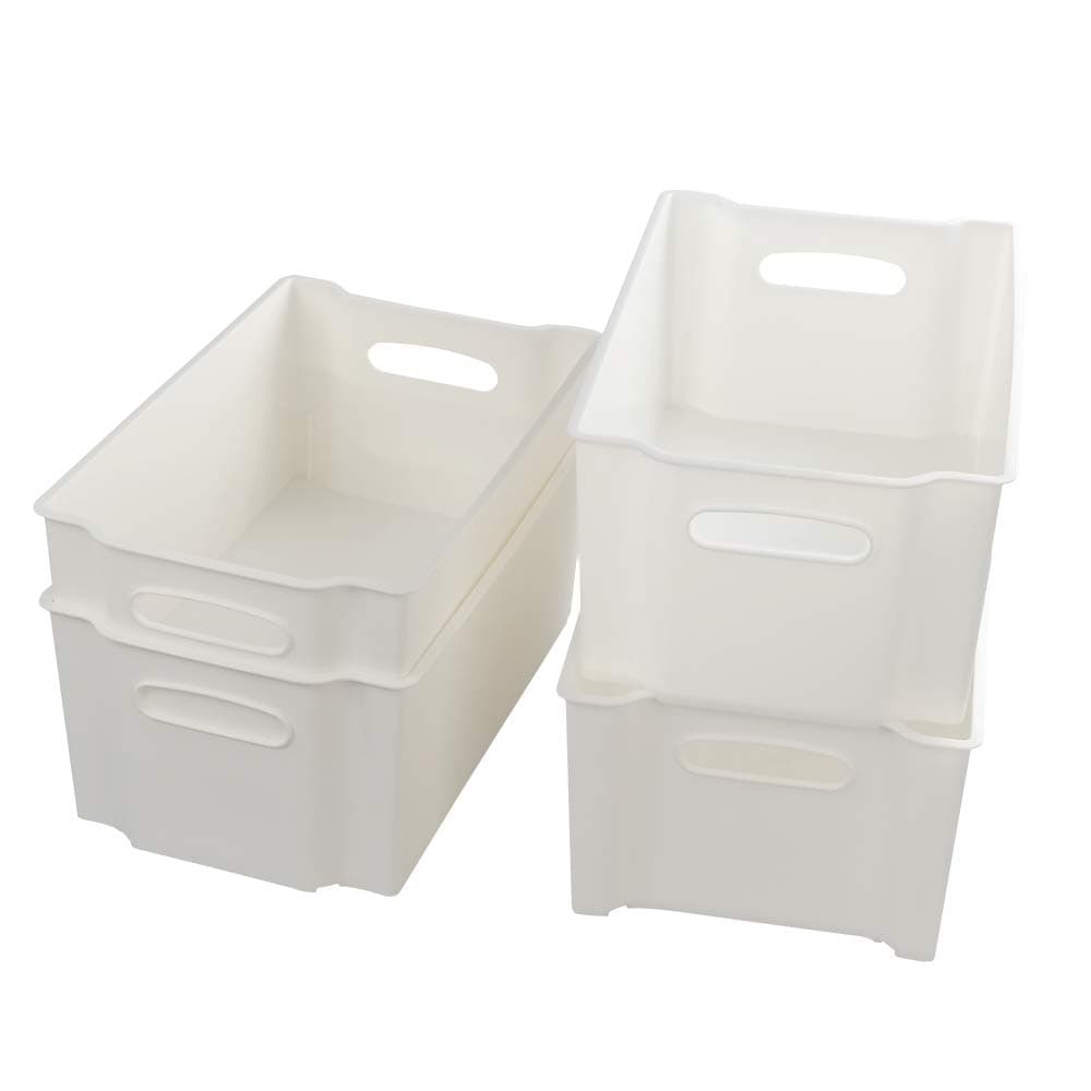 Eudokky Plastic Open Storage Bin, 4-pack White Stacking Baskets