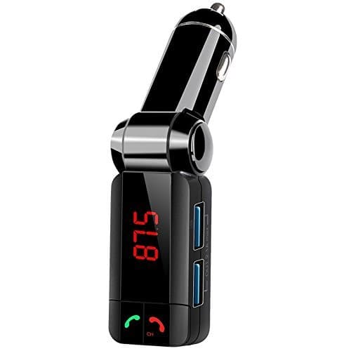 JEOEUS Upgrade Bluetooth FM Transmitter, BC06S in-Car Bluetooth Receiver, FM Radio Stereo Adapter, Car MP3 Player with Bluetooth Handsfree Calling and Dual Two-Way Plus USB Port and TF Port