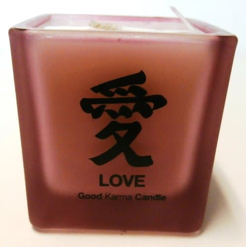 Good Karma Square Votive Candle, Kanji Collection, Choice of Color (Pink)