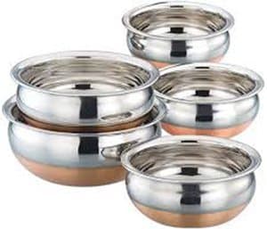 Mayur Exports Stainless Steel Copper Bottom Handi - Set of 5