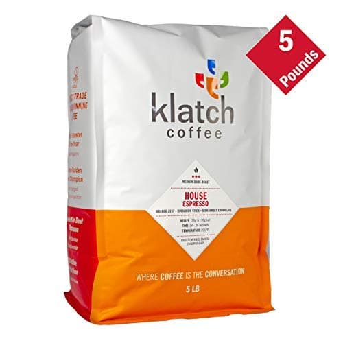 Klatch Coffee House Espresso Medium-Dark Roast, 5 Pounds, Whole Bean