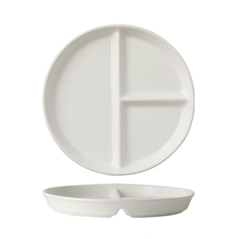 Porcelain Diet Dinner 3 Compartment Plate, 8 inch Ceramic Round Portion Control Plates, Divided Dinner Plates for Snack, Dessert, Steak and Salad
